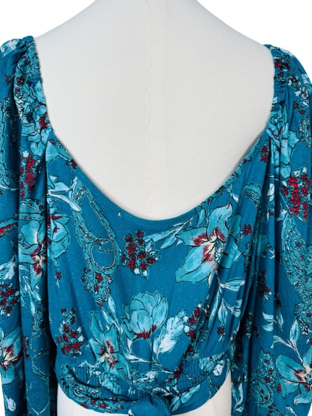 2/$30 New Large Band Of The Free - V Neckline Teal Red Floral Tie-Back Blouse - Picture 10 of 15